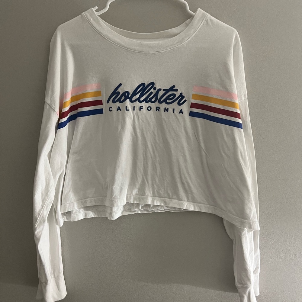 Hollister California white with stripes long sleeve shirt